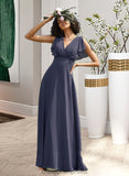 Nina A-Line V-neck Floor-Length Bridesmaid Dress STIP0012770