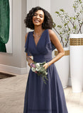 Nina A-Line V-neck Floor-Length Bridesmaid Dress STIP0012770