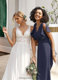 Nina A-Line V-neck Floor-Length Bridesmaid Dress STIP0012770