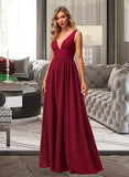 Luna A-Line V-neck Floor-Length Bridesmaid Dress With Split Front STIP0012771