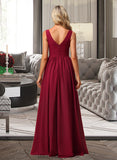 Luna A-Line V-neck Floor-Length Bridesmaid Dress With Split Front STIP0012771