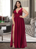 Luna A-Line V-neck Floor-Length Bridesmaid Dress With Split Front STIP0012771