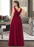 Luna A-Line V-neck Floor-Length Bridesmaid Dress With Split Front STIP0012771