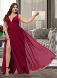 Luna A-Line V-neck Floor-Length Bridesmaid Dress With Split Front STIP0012771