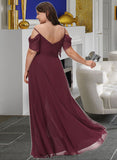 Lauryn A-Line V-neck Floor-Length Bridesmaid Dress With Ruffle Split Front STIP0012772