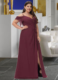 Lauryn A-Line V-neck Floor-Length Bridesmaid Dress With Ruffle Split Front STIP0012772