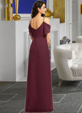 Lauryn A-Line V-neck Floor-Length Bridesmaid Dress With Ruffle Split Front STIP0012772