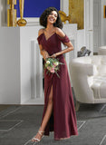 Lauryn A-Line V-neck Floor-Length Bridesmaid Dress With Ruffle Split Front STIP0012772