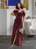 Lauryn A-Line V-neck Floor-Length Bridesmaid Dress With Ruffle Split Front STIP0012772