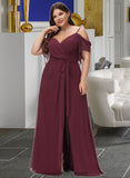 Lauryn A-Line V-neck Floor-Length Bridesmaid Dress With Ruffle Split Front STIP0012772