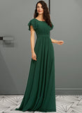 Kathryn A-Line Scoop Neck Floor-Length Bridesmaid Dress With Ruffle STIP0012773