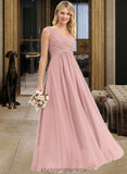 Amanda A-Line V-neck Floor-Length Chiffon Bridesmaid Dress With Ruffle STIP0012774