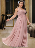 Amanda A-Line V-neck Floor-Length Chiffon Bridesmaid Dress With Ruffle STIP0012774