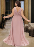 Amanda A-Line V-neck Floor-Length Chiffon Bridesmaid Dress With Ruffle STIP0012774