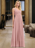 Amanda A-Line V-neck Floor-Length Chiffon Bridesmaid Dress With Ruffle STIP0012774