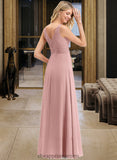 Amanda A-Line V-neck Floor-Length Chiffon Bridesmaid Dress With Ruffle STIP0012774