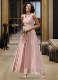 Amanda A-Line V-neck Floor-Length Chiffon Bridesmaid Dress With Ruffle STIP0012774