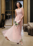 Amanda A-Line V-neck Floor-Length Chiffon Bridesmaid Dress With Ruffle STIP0012774