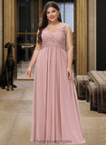 Amanda A-Line V-neck Floor-Length Chiffon Bridesmaid Dress With Ruffle STIP0012774