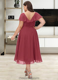 Zion A-Line V-neck Asymmetrical Bridesmaid Dress With Ruffle STIP0012775