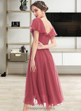 Zion A-Line V-neck Asymmetrical Bridesmaid Dress With Ruffle STIP0012775