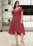 Zion A-Line V-neck Asymmetrical Bridesmaid Dress With Ruffle STIP0012775