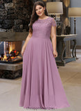 Maddison A-Line Scoop Neck Floor-Length Chiffon Lace Bridesmaid Dress With Pockets STIP0012776