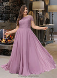 Maddison A-Line Scoop Neck Floor-Length Chiffon Lace Bridesmaid Dress With Pockets STIP0012776