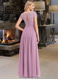 Maddison A-Line Scoop Neck Floor-Length Chiffon Lace Bridesmaid Dress With Pockets STIP0012776