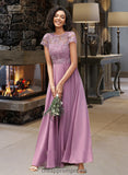 Maddison A-Line Scoop Neck Floor-Length Chiffon Lace Bridesmaid Dress With Pockets STIP0012776