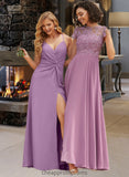 Maddison A-Line Scoop Neck Floor-Length Chiffon Lace Bridesmaid Dress With Pockets STIP0012776