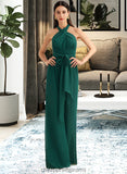 Ada Jumpsuit/Pantsuit One-Shoulder Halter V-neck High Neck Floor-Length Bridesmaid Dress With Ruffle STIP0012777