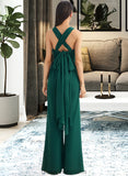 Ada Jumpsuit/Pantsuit One-Shoulder Halter V-neck High Neck Floor-Length Bridesmaid Dress With Ruffle STIP0012777