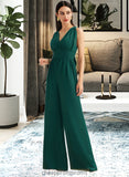 Ada Jumpsuit/Pantsuit One-Shoulder Halter V-neck High Neck Floor-Length Bridesmaid Dress With Ruffle STIP0012777