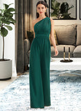 Ada Jumpsuit/Pantsuit One-Shoulder Halter V-neck High Neck Floor-Length Bridesmaid Dress With Ruffle STIP0012777