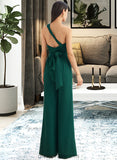 Ada Jumpsuit/Pantsuit One-Shoulder Halter V-neck High Neck Floor-Length Bridesmaid Dress With Ruffle STIP0012777