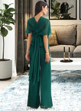 Ada Jumpsuit/Pantsuit One-Shoulder Halter V-neck High Neck Floor-Length Bridesmaid Dress With Ruffle STIP0012777