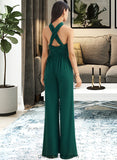 Ada Jumpsuit/Pantsuit One-Shoulder Halter V-neck High Neck Floor-Length Bridesmaid Dress With Ruffle STIP0012777