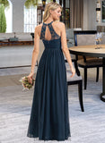 Jacquelyn A-Line Scoop Neck Floor-Length Chiffon Lace Bridesmaid Dress With Split Front STIP0012778