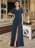 Kassandra A-Line V-neck Floor-Length Bridesmaid Dress With Split Front STIP0012781