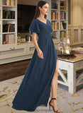 Kassandra A-Line V-neck Floor-Length Bridesmaid Dress With Split Front STIP0012781