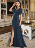 Kassandra A-Line V-neck Floor-Length Bridesmaid Dress With Split Front STIP0012781