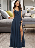 Tori A-Line V-neck Floor-Length Bridesmaid Dress With Split Front STIP0012782