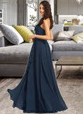 Tori A-Line V-neck Floor-Length Bridesmaid Dress With Split Front STIP0012782