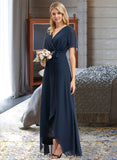 Taniyah A-Line V-neck Asymmetrical Chiffon Bridesmaid Dress With Bow(s) STIP0012783