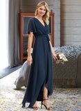 Taniyah A-Line V-neck Asymmetrical Chiffon Bridesmaid Dress With Bow(s) STIP0012783