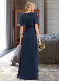 Taniyah A-Line V-neck Asymmetrical Chiffon Bridesmaid Dress With Bow(s) STIP0012783