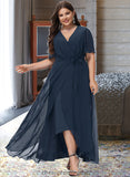 Taniyah A-Line V-neck Asymmetrical Chiffon Bridesmaid Dress With Bow(s) STIP0012783