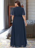 Taniyah A-Line V-neck Asymmetrical Chiffon Bridesmaid Dress With Bow(s) STIP0012783