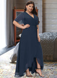 Taniyah A-Line V-neck Asymmetrical Chiffon Bridesmaid Dress With Bow(s) STIP0012783